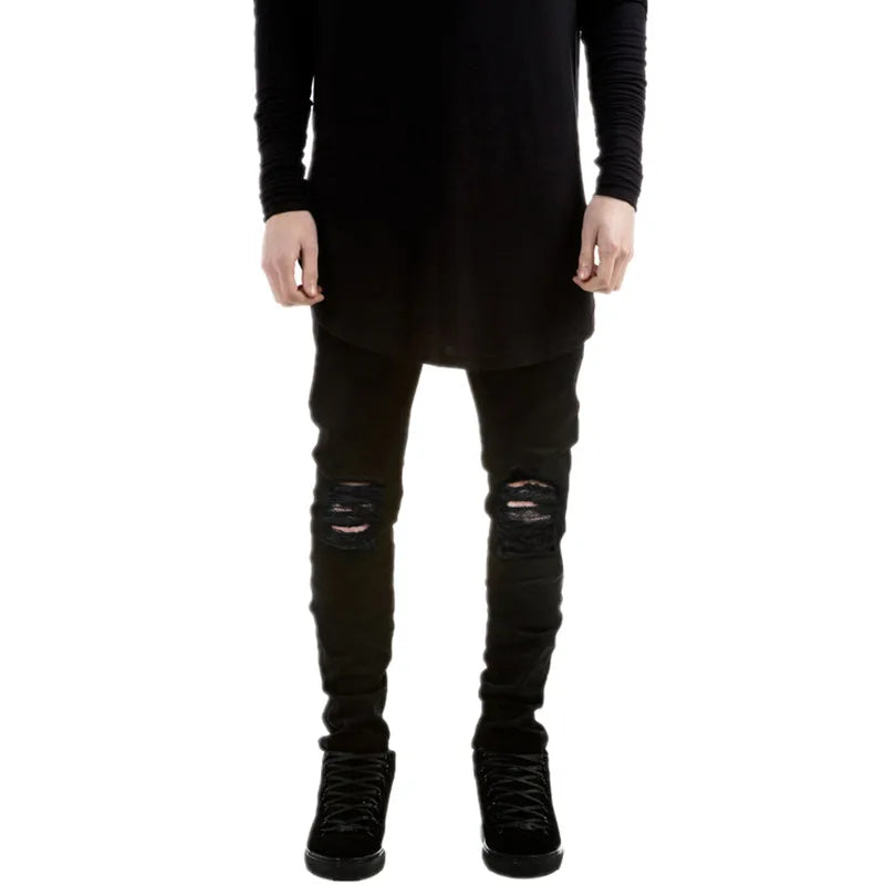 New Men Black Ripped Skinny