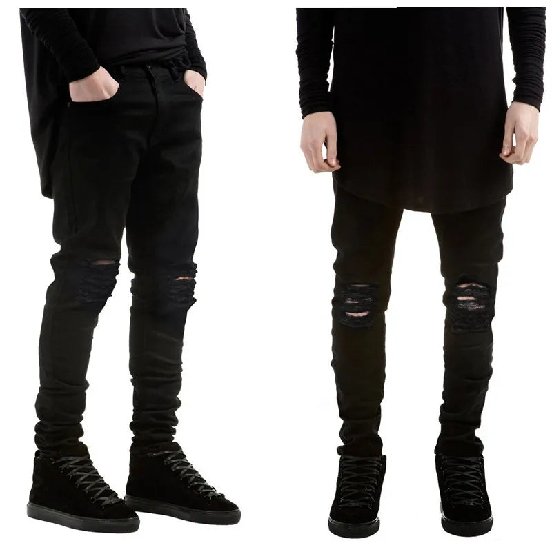 New Men Black Ripped Skinny