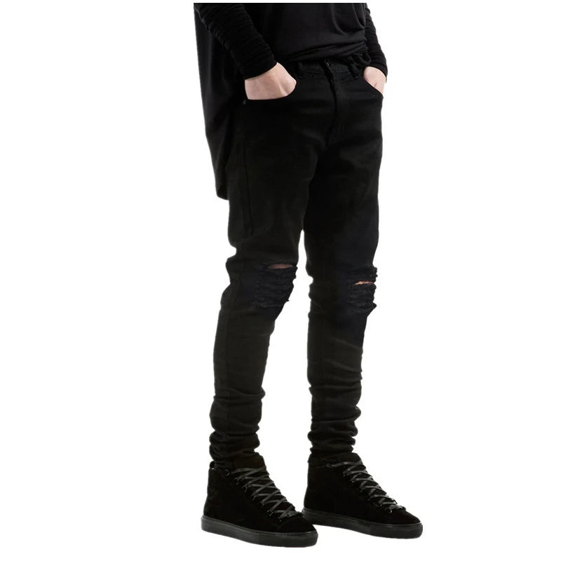 New Men Black Ripped Skinny