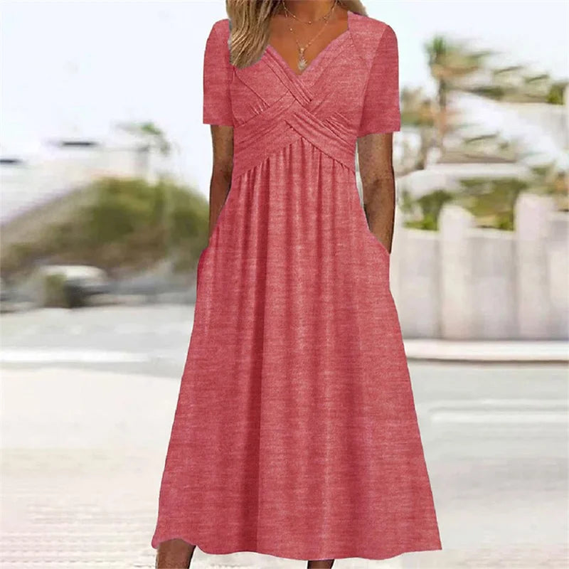 Elegant V Neck Crossover Wrap Bust Dresses For Women