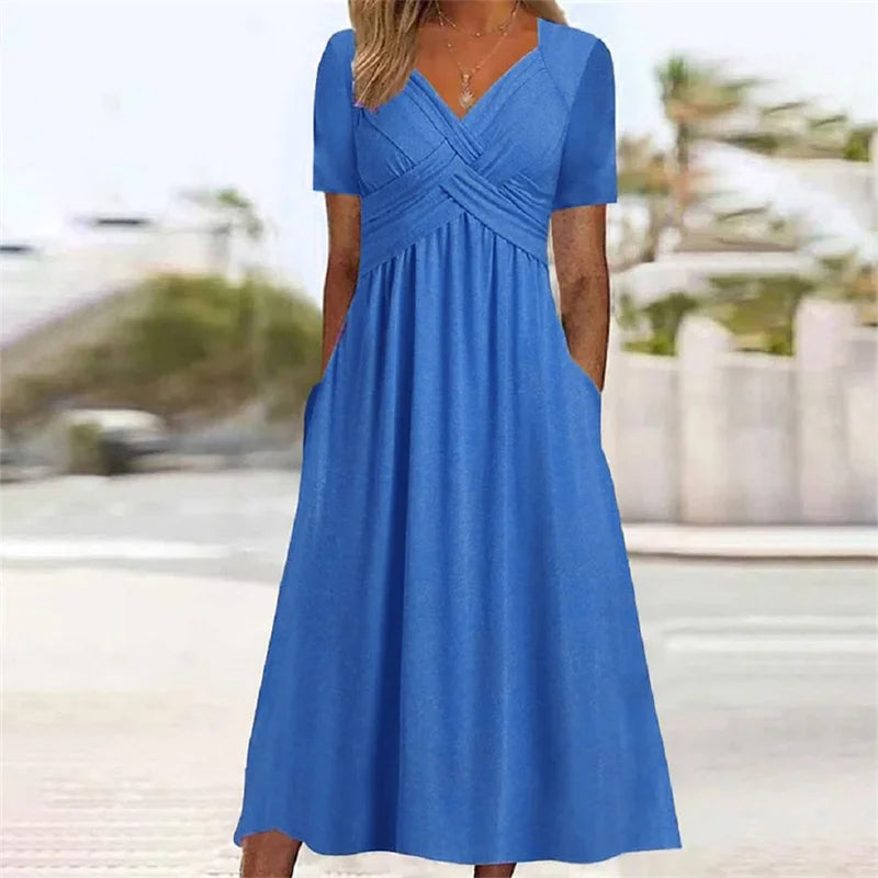 Elegant V Neck Crossover Wrap Bust Dresses For Women