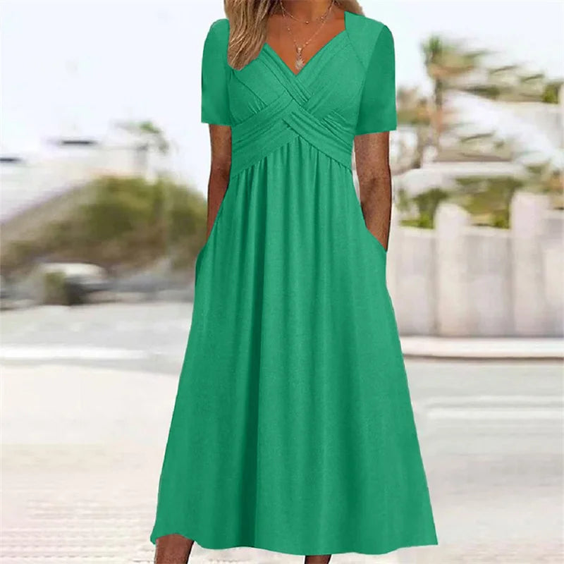 Elegant V Neck Crossover Wrap Bust Dresses For Women